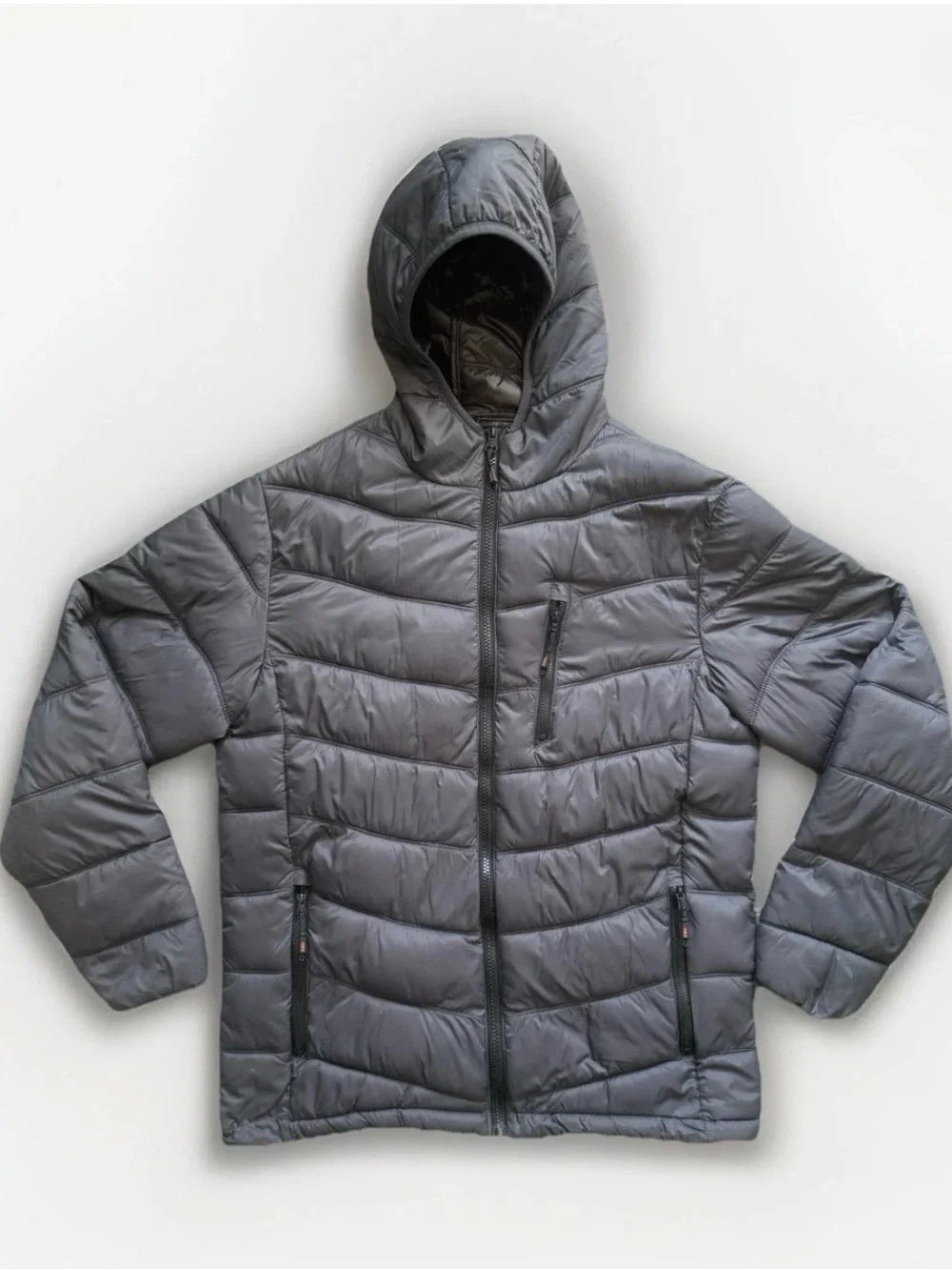Hawke & Co Men’s S Hooded Quilted Lightweight Puffer Jacket Charcoal Gray EUC